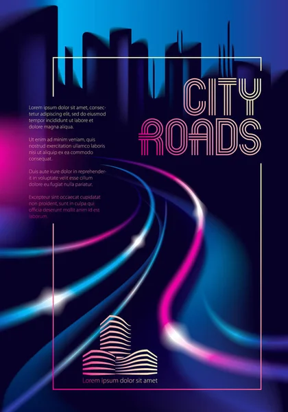 Líneas brillantes de tráfico de la carretera nocturna de la ciudad. Efecto vector beauti — Vector de stock
