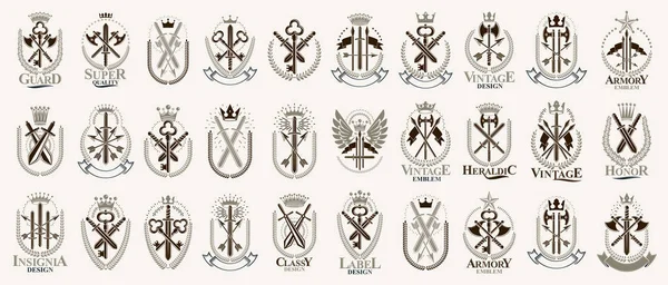 Wapenlogo 's grote vectorset, vintage heraldische militaire emblemen c — Stockvector