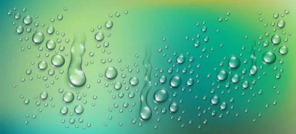 Водяні краплі дощу або конденсація над розмитою зеленою природою backg — стоковий вектор