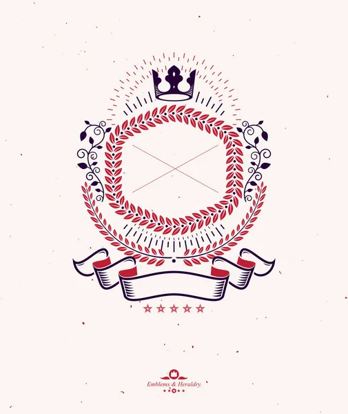 Emblema gráfico realizado con corona imperial y listón decorativo. — Vector de stock