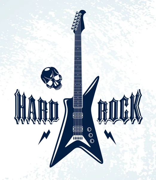 Emblema Hard Rock com logotipo do vetor de guitarra elétrica, concerto festi — Vetor de Stock