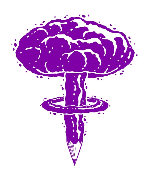 Pencil with nuclear explosion mushroom shape, creative explosion — Stock Vector