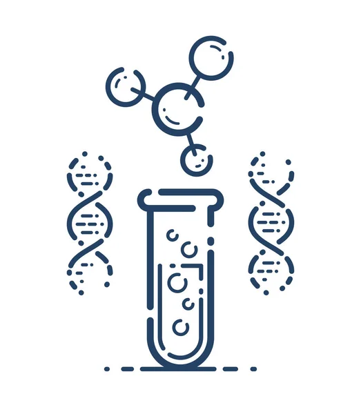 Tube à essai et vecteur de brin d'ADN icône linéaire simple, science biol — Image vectorielle