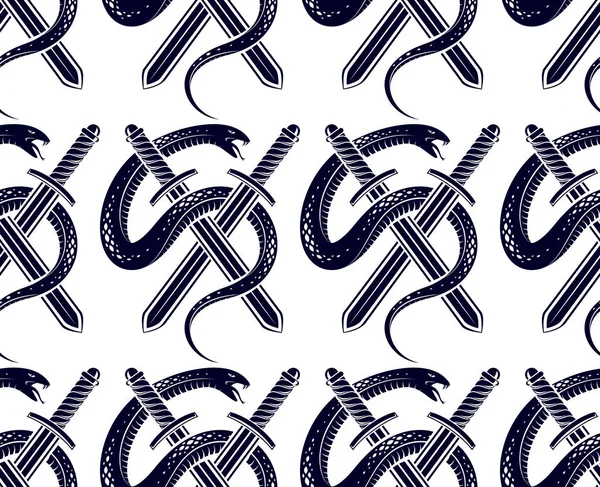 Snakes seamless background, vector dangerous venom serpents patt — Stock Vector