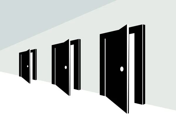 Different doors half open symbolizes diversity of variants and c — Stock Vector