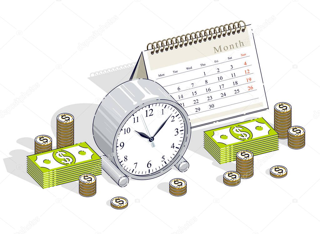 Deadline concept, table Clock and Calendar with cash money stack