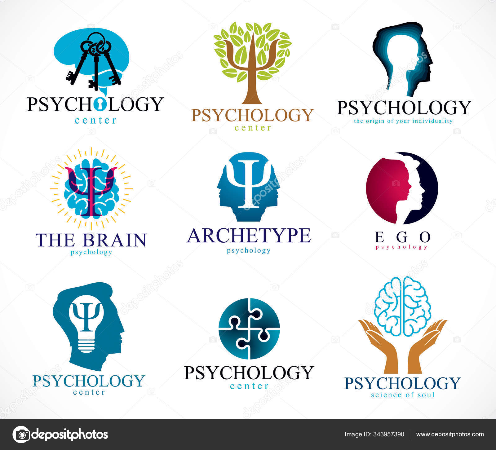 Psychology Brain Mental Health Vector Conceptual Icons Logos Set Relationship Stock Vector C Ostapius 343957390