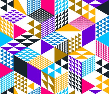 Kusursuz izometrik eşkenar dörtgen ve üçgen geometrik desen, 3 boyutlu küp vektör karo arka plan, mimari ve inşaat, duvar kağıdı tasarımı.