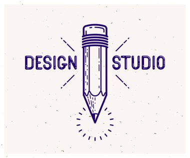 Pencil vector simple trendy logo or icon for designer or studio, creative design, education, science knowledge and research, linear style. clipart