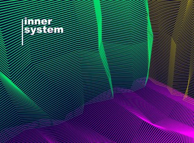 Tasarım için vektör soyut arkaplan, doğrusal 3d moire dokusu, bir odanın iç alanı. Fantastik psikedelik moda modern operasyon sanatı, optik boyut illüzyonu.