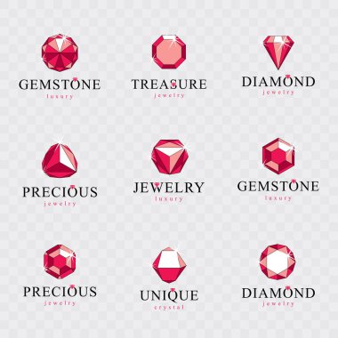 Vektör soyut geometrik şekiller için reklam tasarım konsepti içinde kullanın. Vektör parlak kırmızı yakut mücevher seti.