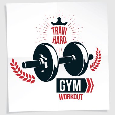 Vücut geliştirme Şampiyonası vektör disk ağırlık dambıl ve royal crown ile oluşturulan broşür reklam. Zor yazı tren.