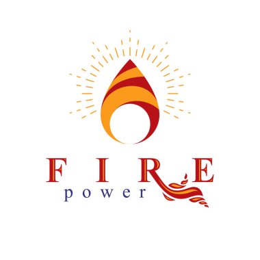 Benzin şirketi amblemi olarak kullanılan ateş elemanı soyut logosu. Petrol ve gaz vektörü iş dünyası kavramsal sembolü.