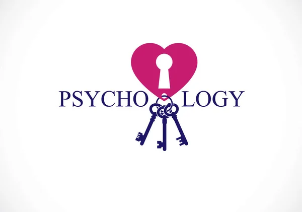 精神保健と心理学の概念的なロゴやアイコン 人間の心の概念の鍵として精神分析と精神療法 ベクトルシンプルなクラシックデザイン — ストックベクタ
