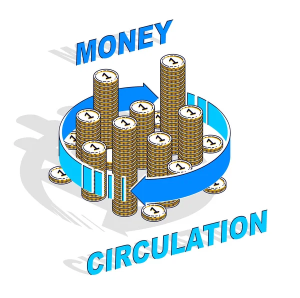 Concept Circulation Argent Pile Argent Comptant Avec Des Flèches Boucle — Image vectorielle