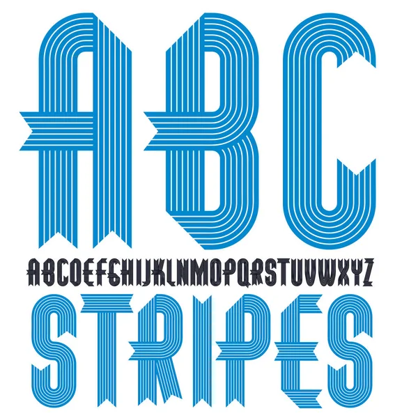 矢量流行的老式大写字母英文字母集合 时髦的压缩粗体字体 打字稿可以用于艺术创作 使用条纹平行线条创作 — 图库矢量图片
