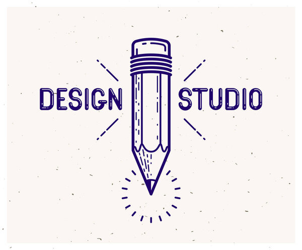 Pencil vector simple trendy logo or icon for designer or studio, creative design, education, science knowledge and research, linear style.