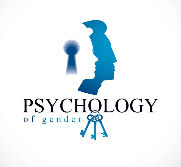 Kadın Erkek Tarafından Yaratılan Cinsiyet Psikolojisi Kavramı Profil Anahtar Deliğiyle — Stok Vektör