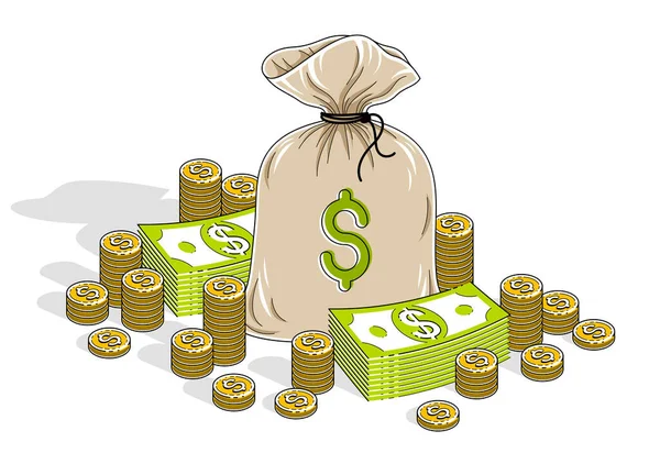 Ταμειακά Πλούτη Και Πλούτος Τσάντα Χρημάτων Στοίβες Δολαρίων Και Στοίβες — Διανυσματικό Αρχείο