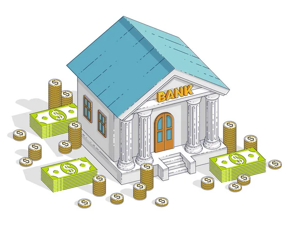 Old Cartoon Bank Building Cash Money Dollar Pile Cent Stack — Stock Vector