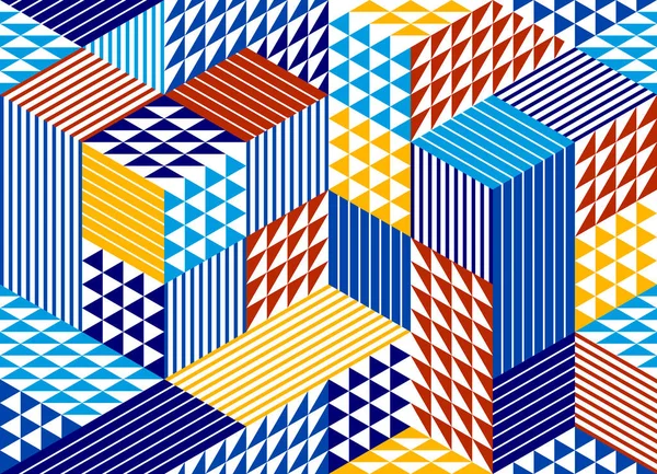 Кубики Безшовний Візерунок Векторний Фон Ромби Трикутники Розмірні Блоки Архітектура — стоковий вектор