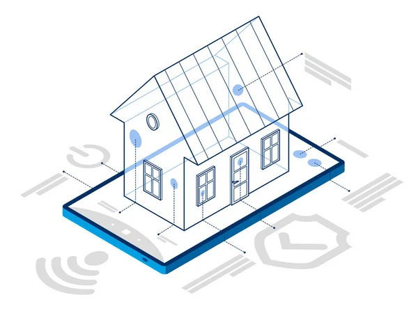 Smart Home Iot Concept Elektronica Modern Huis Vector Isometrische Illustratie — Stockvector