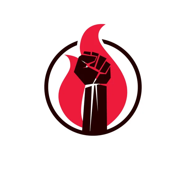 Ilustración Vectorial Del Puño Apretado Fuego Ardiente Logo Conceptual Poder — Archivo Imágenes Vectoriales