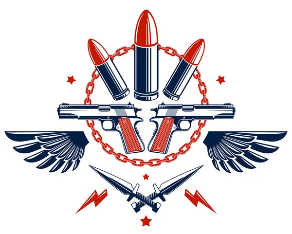 Revolution War Vector Έμβλημα Σφαίρες Και Όπλα Λογότυπο Τατουάζ Πολλά — Διανυσματικό Αρχείο