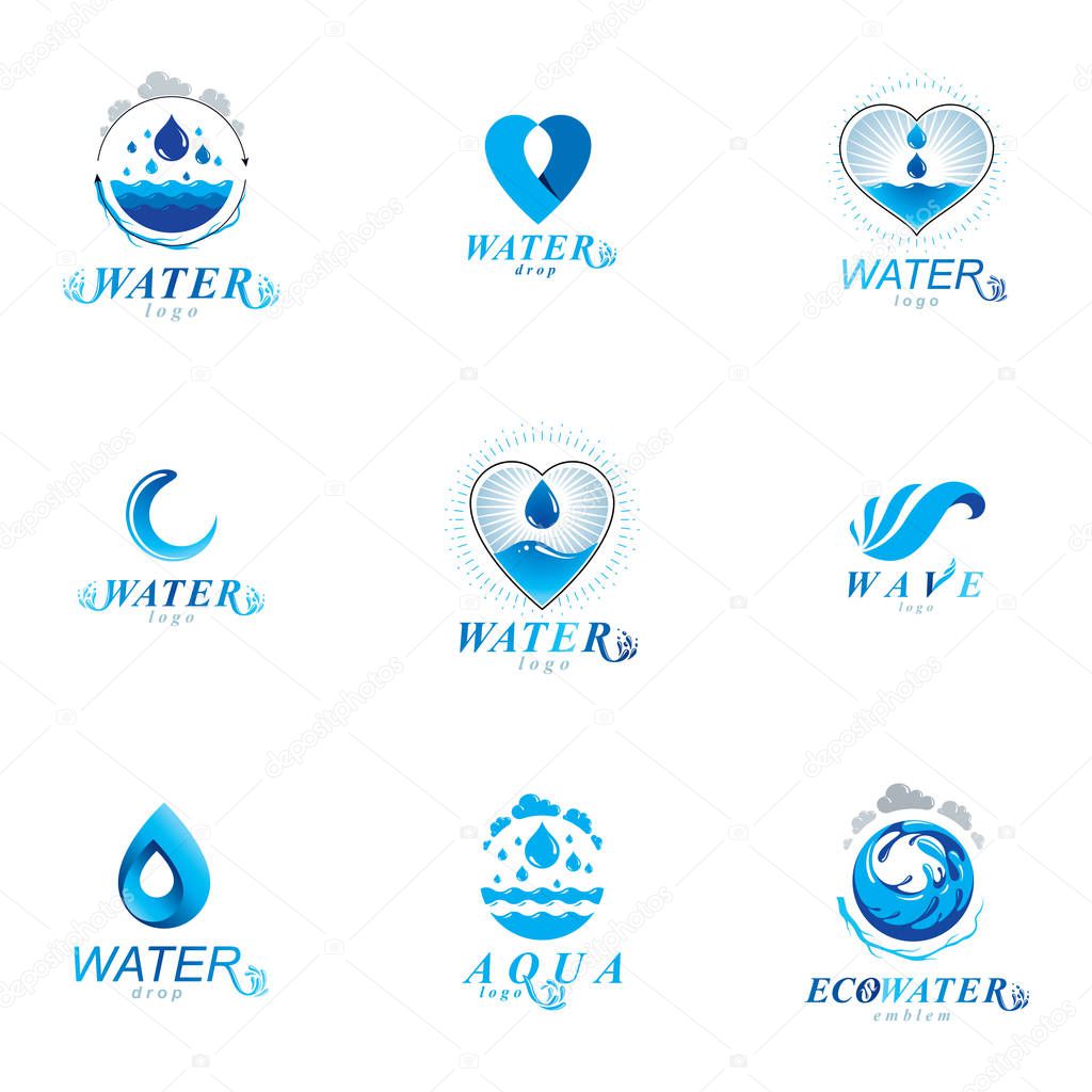 Global water circulation vector symbol for use in mineral water advertising. Environment protection concept.