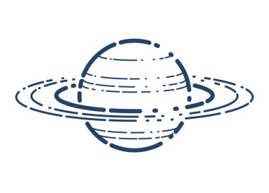 Uydu vektör doğrusal ikonu, uzay bilimi veya kurgu edebiyat sembolü olan bilinmeyen gezegen.