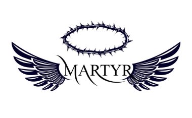 Martyr vector concept logo or sign, Christian religion and faith saint person, martyrdom blackthorn thorn wreath crown, Jesus Christ, suffering pain. clipart