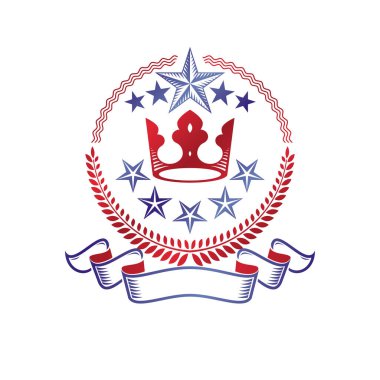 Kraliyet Taç amblemi. Heraldik vektör tasarım elementi. Retro stil etiketi, heraldry logosu. Beyaz arkaplanda antika logosu izole edildi.