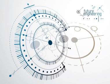 Vektör endüstriyel ve mühendislik geçmişi, gelecekteki teknik planlar. Mekanizmanın soyut planı, mekanik şema. 