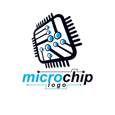 Vektör soyut teknoloji tek renkli devre kartı. Elektronik cihaz yüksek teknoloji dijital kare şeması. Modern yenilik teknolojileri logosu.