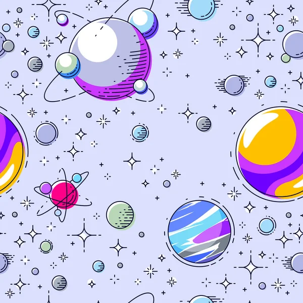 Espaço Sem Costura Fundo Com Planetas Estrelas Asteróides Cometas Galáxia —  Vetores de Stock