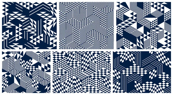 Cubes Seamless Patterns Vector Backgrounds Rhombuses Triangles Dimensional Blocks Architecture — Stock Vector