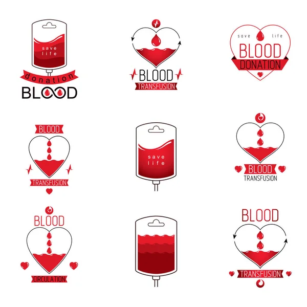 Set Vector Blood Donation Conceptual Illustrations Hematology Theme Medical Treatment — Stock Vector