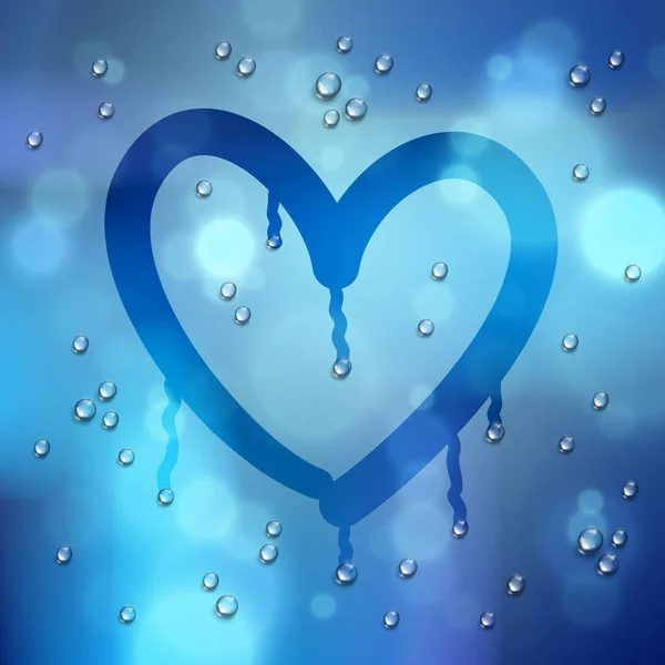 Coeur Dessiné Sur Une Fenêtre Sur Fond Flou Gouttes Pluie — Image vectorielle