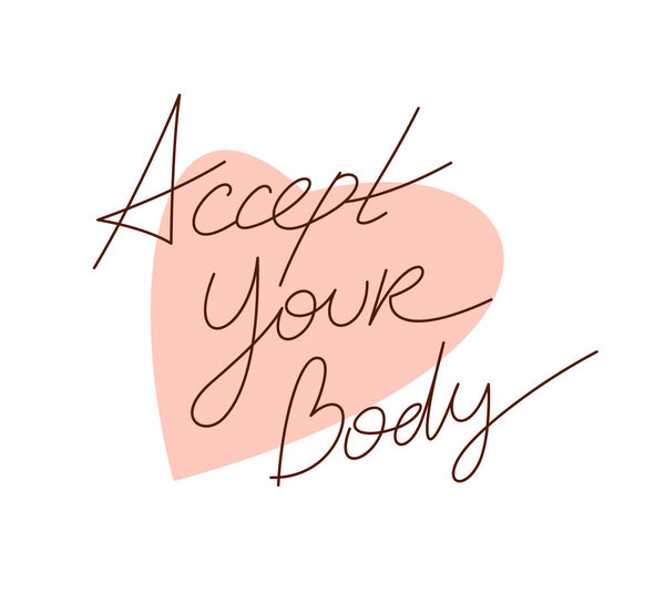 Love and accept your body vector concept with hand written lettering, body positivity theme.