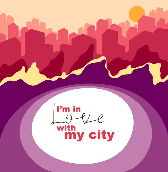 Όμορφη Διάνυσμα Cityscape Απλή Επίπεδη Απεικόνιση Πληκτρολόγηση Είμαι Ερωτευμένος Την — Διανυσματικό Αρχείο