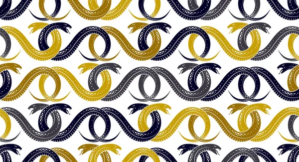 Snakes Seamless Background Vector Dangerous Venom Serpents Pattern Vintage Style — Stock Vector