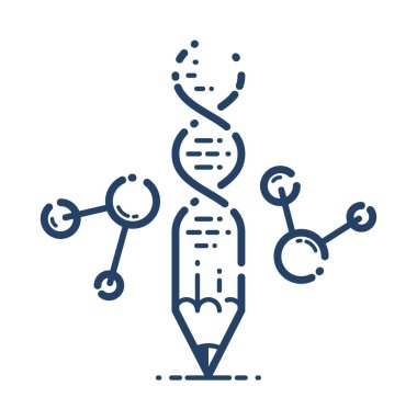 DNA ipliği vektörü basit doğrusal ikon, bilim biyoteknoloji çizgisi sanat sembolü, biyoloji araştırması ve çözümleri olan kalem..