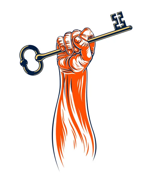 Рука Тримає Великий Старовинний Під Ключ Векторний Логотип Або Знак — стоковий вектор