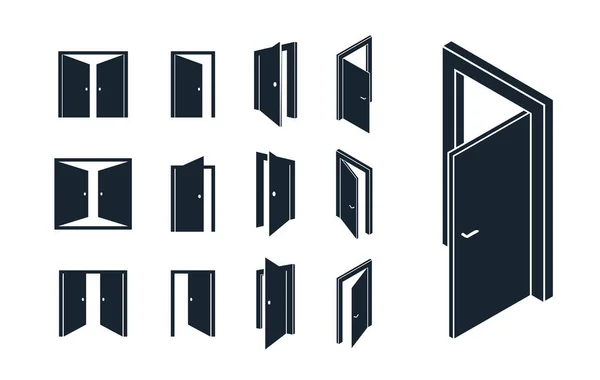 Набор Векторных Значков Дверей Символы Плоских Трехмерных Стилей Большая Коллекция — стоковый вектор