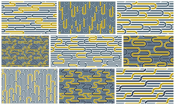 Padrões Sem Costura Vetorial Listrado Com Linhas Tecidas Conjunto Fundos — Vetor de Stock