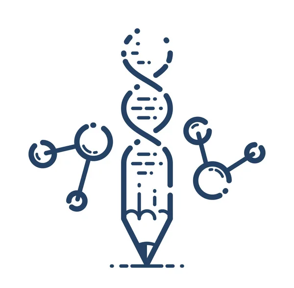 Pensil Dengan Dna Strand Vektor Linear Sederhana Sains Bioteknologi Garis - Stok Vektor