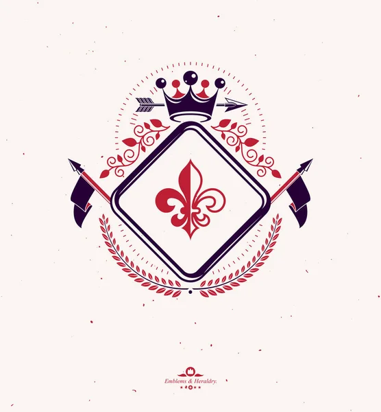 Vintage Decorative Heraldic Vector Emblem Composed Laurel Leaf Royal Crown — Stock Vector