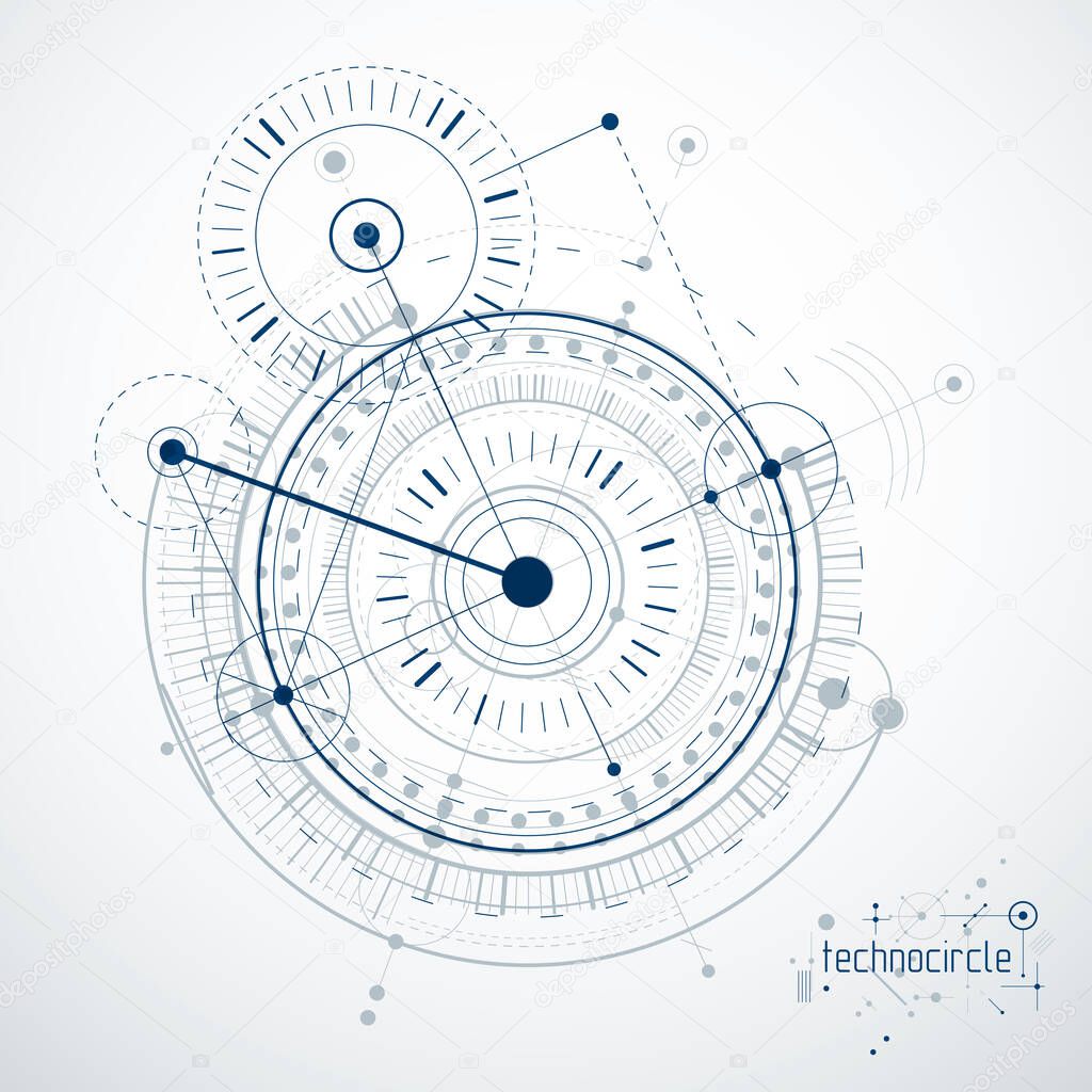 Engineering technology vector wallpaper made with circles and lines. Technical drawing abstract background.