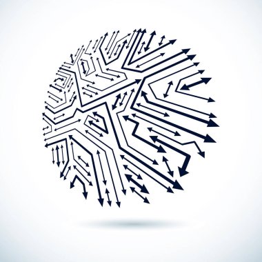 Teknoloji cpu tasarım dairesel mikroişlemci Şemalı vektör. Bilgisayar devre kartı oklarla, dijital eleman.