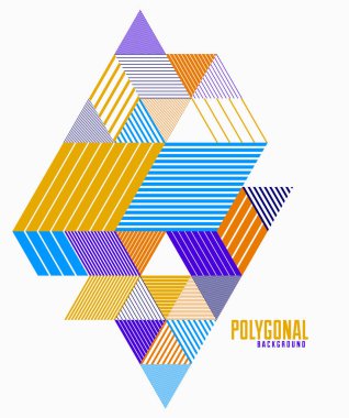 Doğrusal çizgili soyut vektör boyutu 3D arkaplan izole edilmiş retro stil grafik elemanı küp ve üçgenlerle. Poster ya da afiş, kapak ya da reklam için şablon.